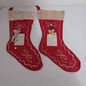 Christmas Stockings Felt Sequin Piping Dolls Mid Century Vintage Lot 2